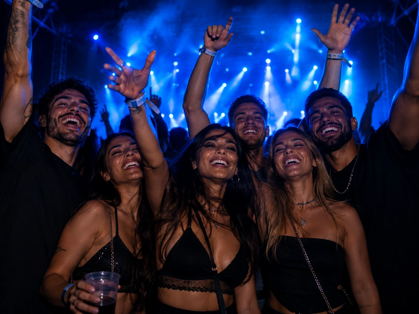 Público reunido em um show, visto de perto