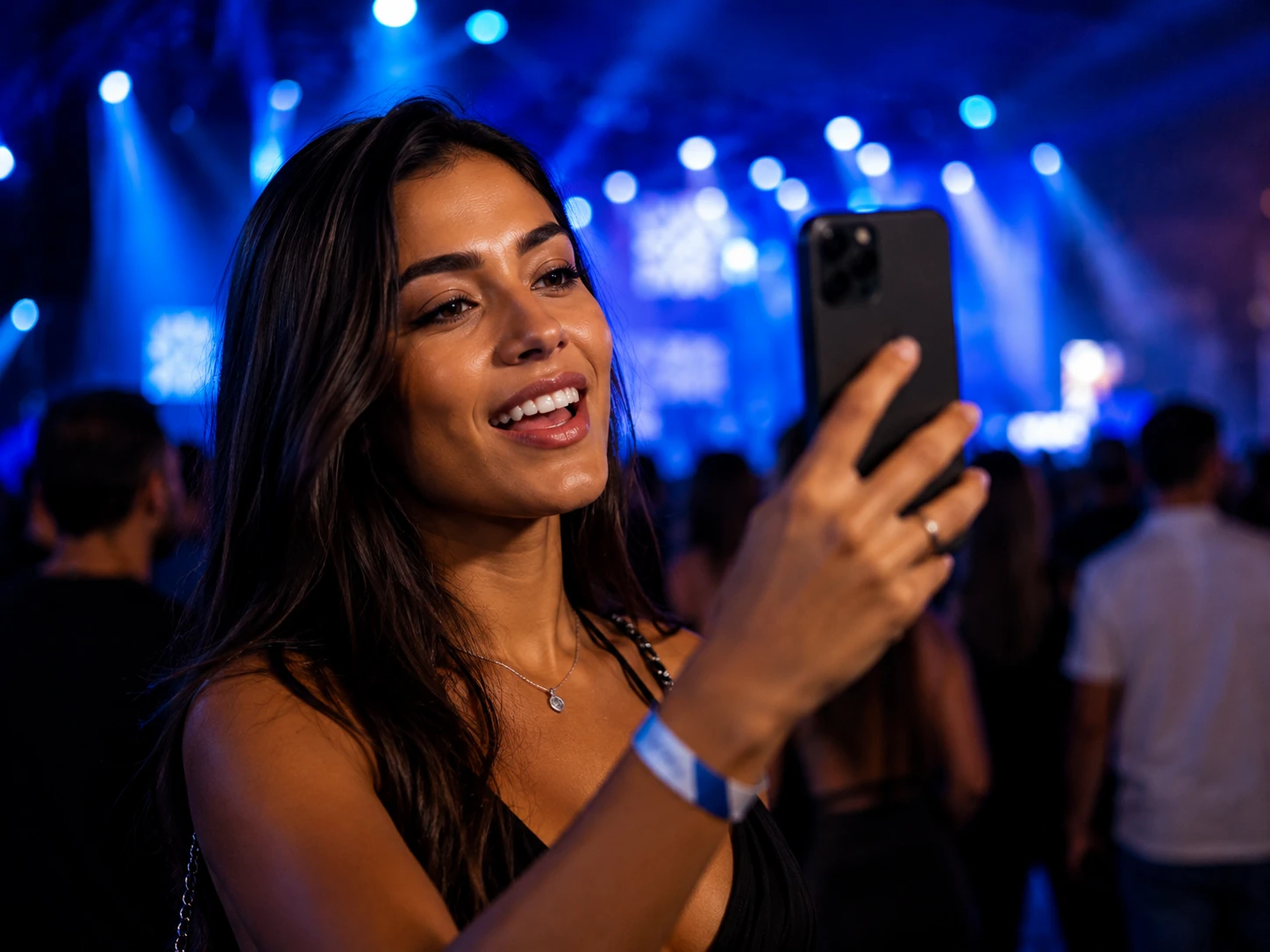 Criadora gravando um story dentro de um evento