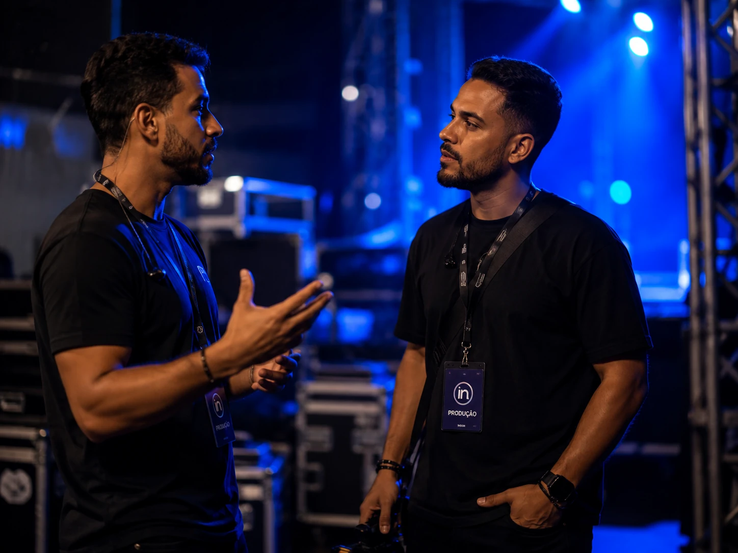 Criador e produtor conversando nos bastidores